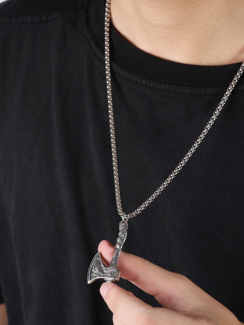 HAQUIL Viking Battle Axe Necklace, Stainless Steel Wolf Raven Axe Amulet Pendant, Box Chain, Viking Jewelry Gift - Image 5